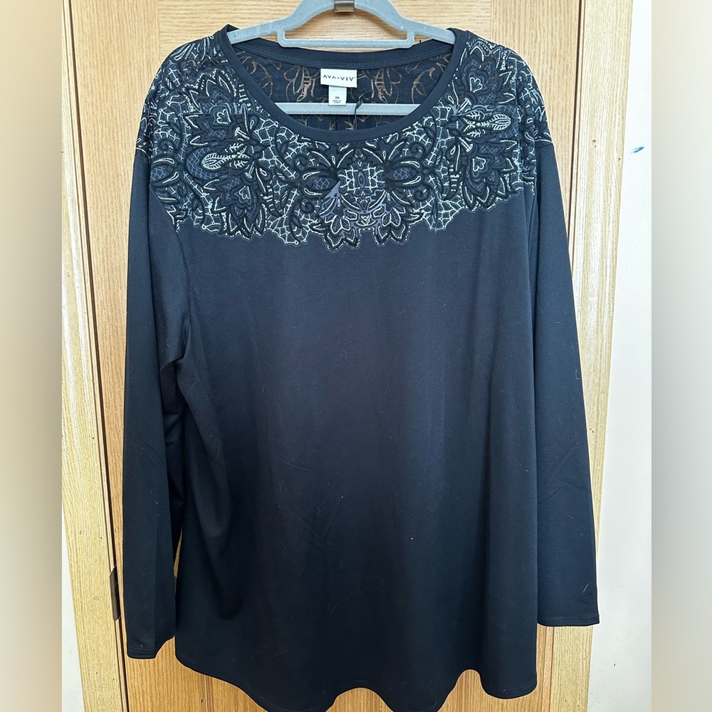 Ava & Viv Black Embroidered Blouse SZ 3X NWT